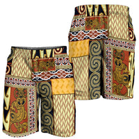 Yellow Aotearoa Kowhaiwhai Pattern Shorts for Men NZ Maori Quilt Style - Polynesian Pride