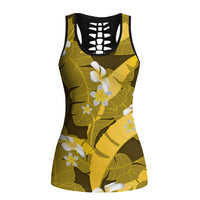 Yellow Banana Leaf Hawaii Hollow Tank Top Lau Maia Plumeria Tropical Summer Vibes