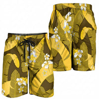 Yellow Banana Leaf Hawaii Shorts for Men Lau Maia Plumeria Tropical Summer Vibes