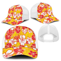 Yellow Hawaii Hibiscus Mesh Trucker Cap Tropical Flowers Seamless Pattern - Polynesian Pride
