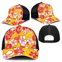 Yellow Hawaii Hibiscus Mesh Trucker Cap Tropical Flowers Seamless Pattern - Polynesian Pride