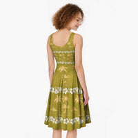 Yellow Hawaii Palm Tree Hibiscus Midi Dress Fantasy Summer Vibe LT01 - Polynesian Pride