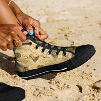 Yellow Palaka Hawaii Cowboy High Top Shoes Puakenikeni Lei Paniolo Papale Seamless Vibes - Polynesian Pride