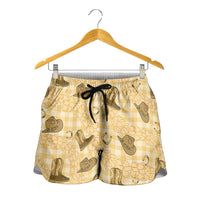 Yellow Palaka Hawaii Cowboy Shorts for Women Puakenikeni Lei Paniolo Papale Seamless Vibes LT14 - Polynesian Pride