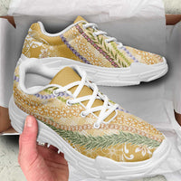 Yellow Palaka Hawaii Leis Chunky Sneakers Hawaiian-plaid Elegant Tropical Vibes