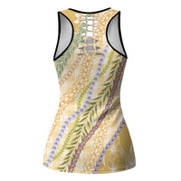 Yellow Palaka Hawaii Leis Hollow Tank Top Hawaiian-plaid Elegant Tropical Vibes - Polynesian Pride