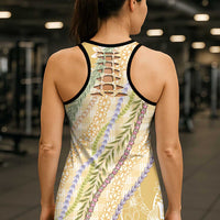 Yellow Palaka Hawaii Leis Hollow Tank Top Hawaiian-plaid Elegant Tropical Vibes - Polynesian Pride