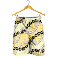 Yellow Palaka Hawaii Shorts for Men Kukui Nut Pikake Lei Hawaiian Tapa Pattern - Polynesian Pride