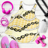 Yellow Palaka Hawaii Women Racerback Tank Kukui Nut Pikake Lei Hawaiian Tapa Pattern - Polynesian Pride