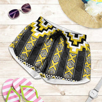Yellow Taniko Aotearoa Shorts for Women Niho Taniwha Mix Poutama