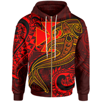 Polynesian Wallis and Futuna Zip up Hoodie Red Shark Polynesian Tattoo Unisex Red - Polynesian Pride