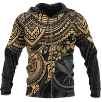 Polynesian Hawaii Hoodie (Zip up) Gold Turtle Unisex GOLD - Polynesian Pride