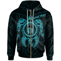 Hawaii Polynesian Custom Zip up Hoodie Vintage Polynesian Turtle (Turquoise) Unisex Turquoise - Polynesian Pride