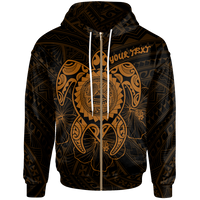 American Samoa Polynesian Custom Zip up Hoodie Vintage Polynesian Turtle (Golden) Unisex Golden - Polynesian Pride