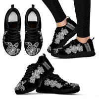 Polynesian Shoes - White Hibiscus Turle Tribal - NN6 Unisex Black - Polynesian Pride