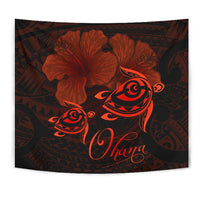Hawaii Turtle Ohana Hibiscus Poly Tapestry - Orange - Polynesian Pride