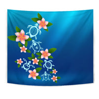 Turtle Polynesian Plumeria Tapestry Wall Tapestry Blue - Polynesian Pride