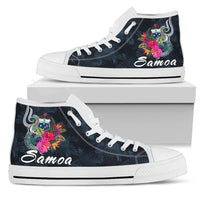 Samoa Polynesian High Top Shoes - Tropical Flowers Unisex White - Polynesian Pride