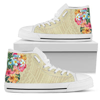 Hawaii Polynesian Flowers Swimming Turtles High Top Shoe White - Polynesian Pride