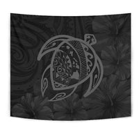 Hawaii Turtle Kanaka Map Hibiscus Poly Tapestry - Gray - Polynesian Pride