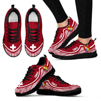 Tonga Wave Sneakers - Polynesian Pattern White Red Color Women's Sneakers - Black - Tonga Black - Polynesian Pride