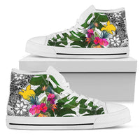 Papua New Guinea High Top Shoes White - Turtle Plumeria Banana Leaf Unisex White - Polynesian Pride