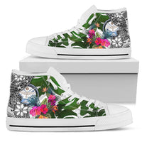 Marshall Islands High Top Shoes White - Turtle Plumeria Banana Leaf Crest Unisex White - Polynesian Pride