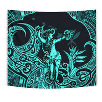 Hawaii Polynesian Tapestry - Hula Girl Neon Blue - Polynesian Pride