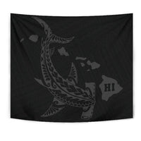 Hawaii Shark Gray Polynesian Tribal Tapestry Wall Tapestry Gray - Polynesian Pride