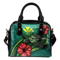Hawaii Polynesian Shoulder Handbag - Green Turtle Hibiscus One Size Green - Polynesian Pride