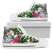 Niue High Top Shoes White - Turtle Plumeria Banana Leaf Unisex White - Polynesian Pride