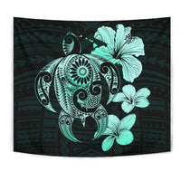 Hibiscus Plumeria Mix Polynesian Turquoise Turtle Tapestry - Polynesian Pride