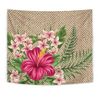 Lauhala Hibiscus Tapestry Wall Tapestry White - Polynesian Pride