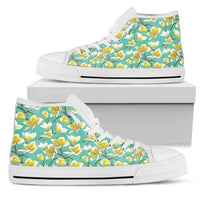 Hawaiian Shoes - Tropical Plumeria Blue High Top Shoes Mens High Top White - Polynesian Pride