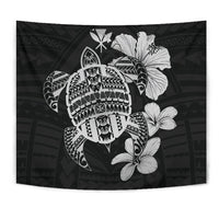 Hawaiian Kanaka Hibiscus Plumeria Mix Polynesian Turtle Tapestry Gray AH Wall Tapestry Gray - Polynesian Pride