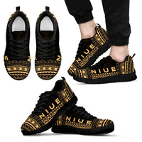Niue Sneakers - Niue Polynesian Chief Tattoo Gold Version Unisex Black - Polynesian Pride