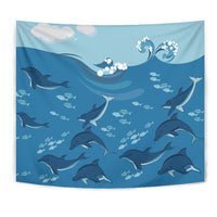 Dolphin And Sea Tapestry Wall Tapestry Blue - Polynesian Pride