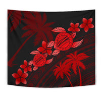 Hawaii Turtle Plumeria Coconut Tree Polynesian Tapestry - Red - Polynesian Pride