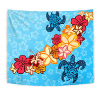 Turtle Flower Dance Tapestry Wall Tapestry Blue - Polynesian Pride