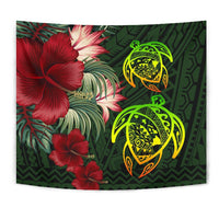 Hawaii Tapestry - Turtle Hibiscus Pattern Hawaiian Tapestry - Green - Polynesian Pride