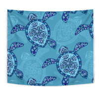 Turtle Plumeria Tapestry Wall Tapestry Blue - Polynesian Pride