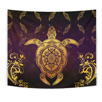 Turtle Golden Royal Tapestry Wall Tapestry Black - Polynesian Pride
