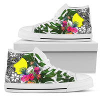 Palau High Top Shoes White - Turtle Plumeria Banana Leaf Unisex White - Polynesian Pride