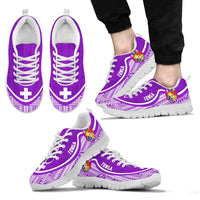Tonga Wave Sneakers - Polynesian Pattern White Purple Color Men's Sneakers - White - Tonga White - Polynesian Pride