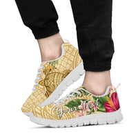 hawaiiSneakers - Turtle Sneakers Strong Pattern Hibiscus Plumeria AH White - Polynesian Pride