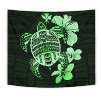 Hawaiian Kanaka Hibiscus Plumeria Mix Polynesian Turtle Tapestry Green AH Wall Tapestry Green - Polynesian Pride