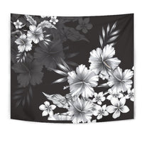Hibiscus And Plumeria B&W Tapestry Wall Tapestry Black - Polynesian Pride