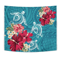 Hawaii Turtle Hibiscus Plumeria Blue Polynesian - Tapestry AH - Polynesian Pride