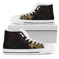 Polynesian Hawaii High Top Shoes - Kanaka Maoli Gold Turtle Unisex White - Polynesian Pride