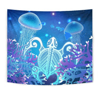 Hawaii Turtle Jellyfish Coral Galaxy Tapestry - Polynesian Pride